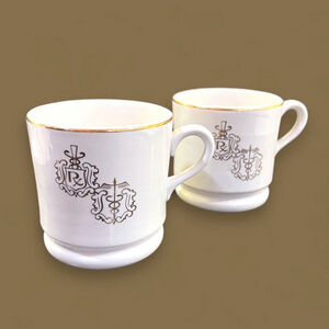 MCM 1960s Shaving Mug 60’s Pharmacist Gold White Shaving RX Symbol Gold Stamped